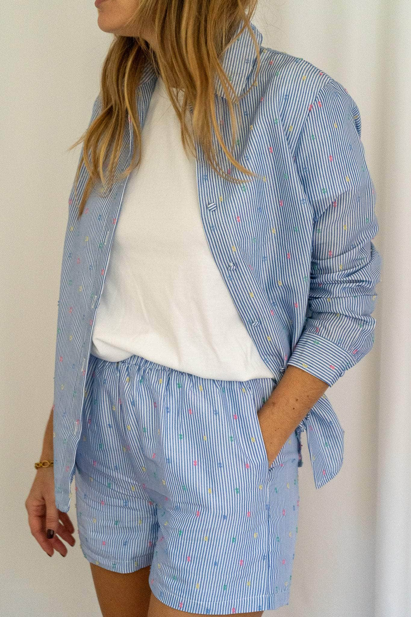 POUMPOUM Chemise rayée bleue à plumetis